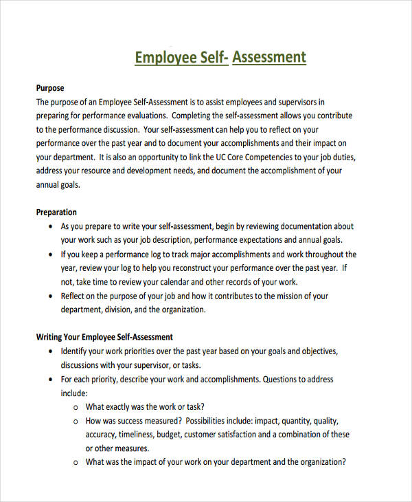 33+ Self Assessment Examples & Samples PDF